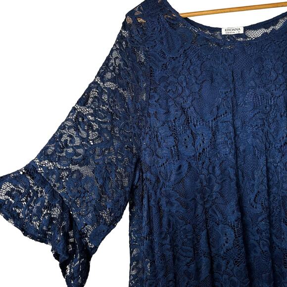 Kiyonna NWT Dress Plus Size 4X Mid Length Navy Lace Overlay Slip Dress - Picture 4 of 10